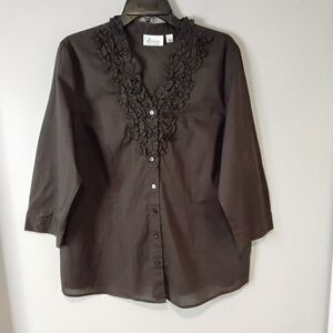 Denim&Co Chocolate Ruffled Blouse
